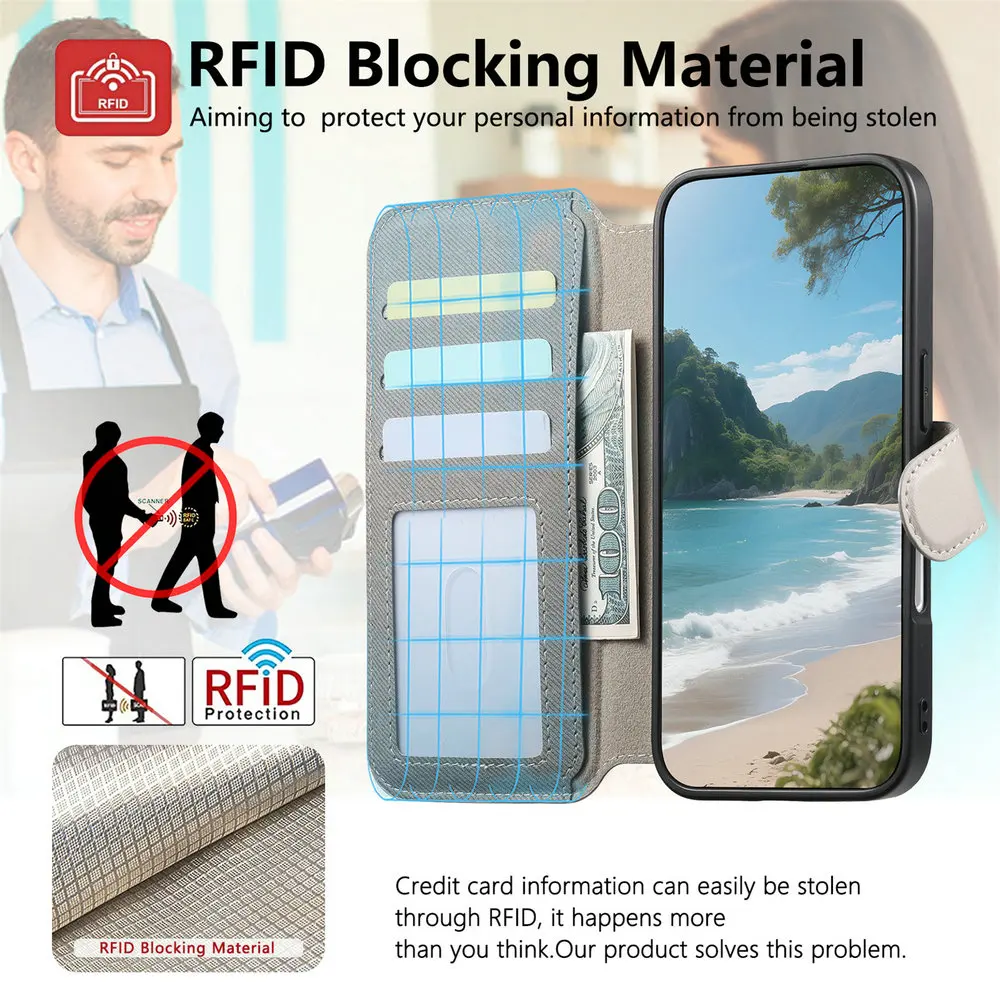 Luxury RFID Card Leather Flip Case - 2-in-1 Design