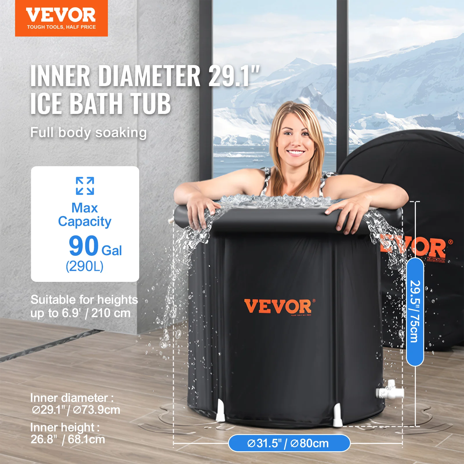 VEVOR Ice Bath Tub Plunge Portable Outdoor Ice Barrel Plunge Pool Cold Water Therapy for Athlet Recovery Fold Bathtub with Cover 2