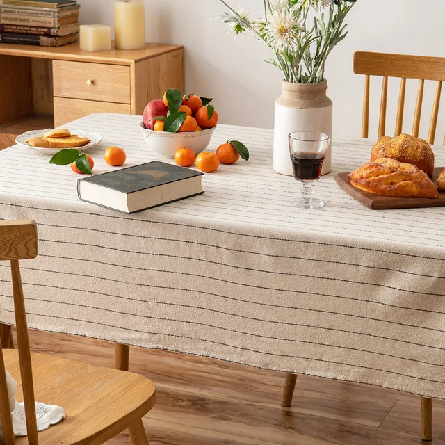 Retro Striped Cotton Linen Tablecloth 3