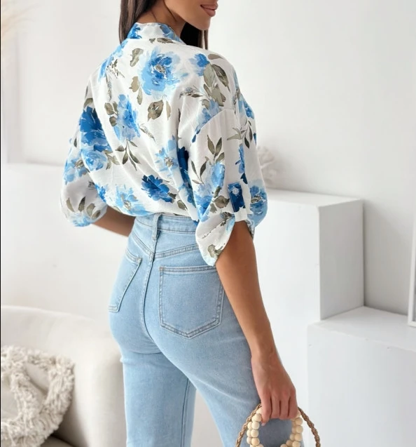 Summer 2024 Women New Elegant Fashion Blouses Temperament Commuting Single Breasted Women's Casual Short Sleeve Printed Shirt