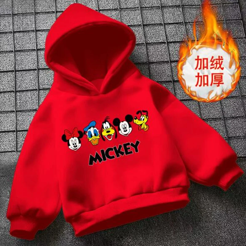 Kids Girls Long Sleeve Hoodies Sweatshirt Baby Boys Winter Autumn Clothes Cartoon Mickey Minnie Mouse Velvet Pajama Tops Outfit