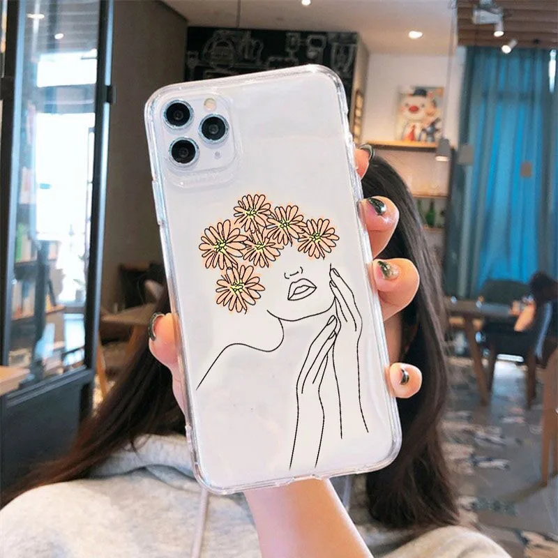 Art Line Painting Transparent Phone Case - Fashionable and Soft Back Cover