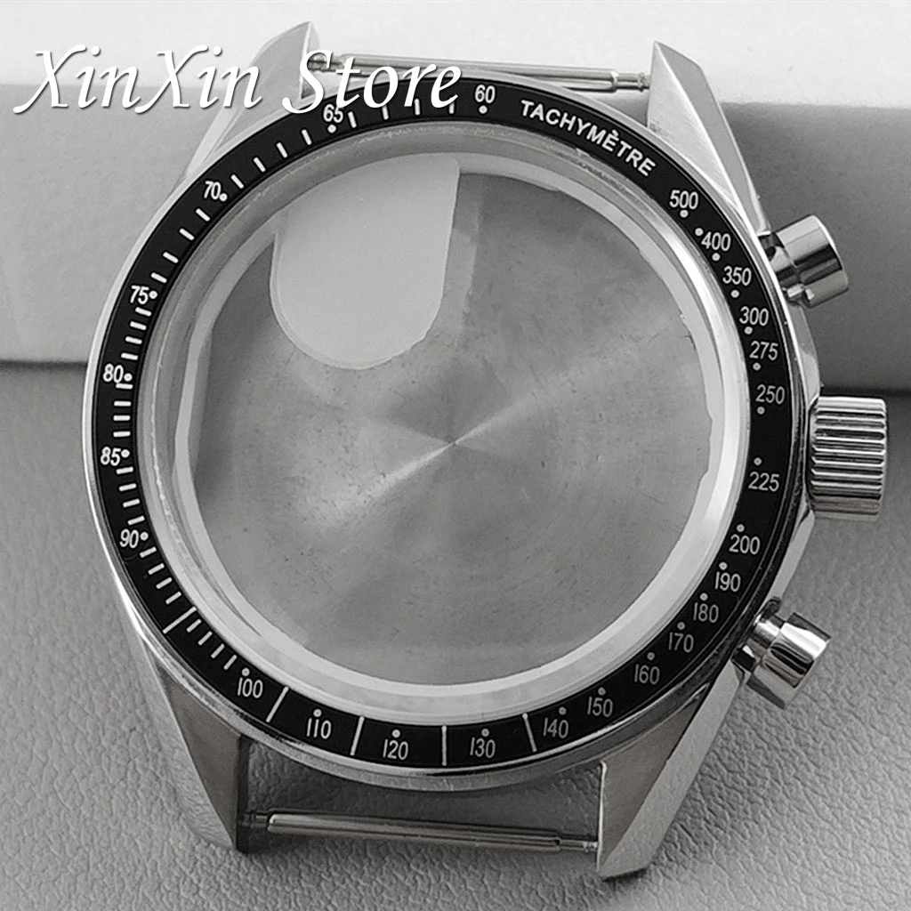 Elegant Black Bezel 39.7mm Metal Watch Case Chronograph with 20mm Strap and Watch Box