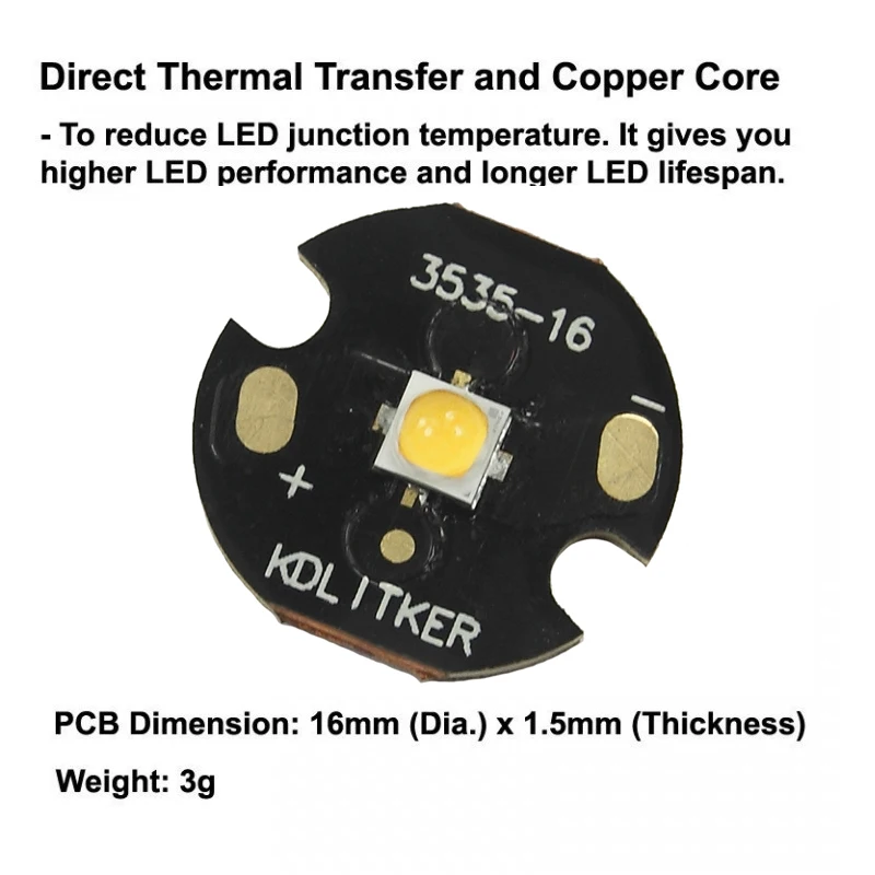 Nichia 519A 5700K 5000K 4500K 3500K High CRI 90 SMD 3535 LED on KDLitker DTP Copper MCPCB Flashlight DIY