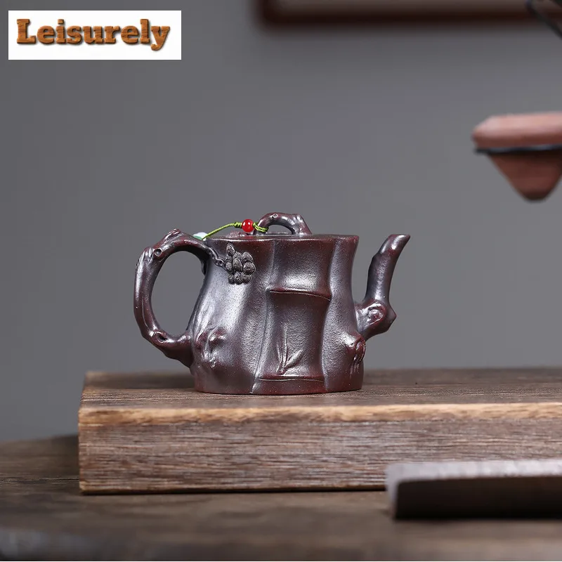260ml Vintage Yixing Purple Clay Teapots Handmade Pine Stump Pot Raw Ore Antique Brass Mud Kettle With Filter Zisha Tea Set Gift