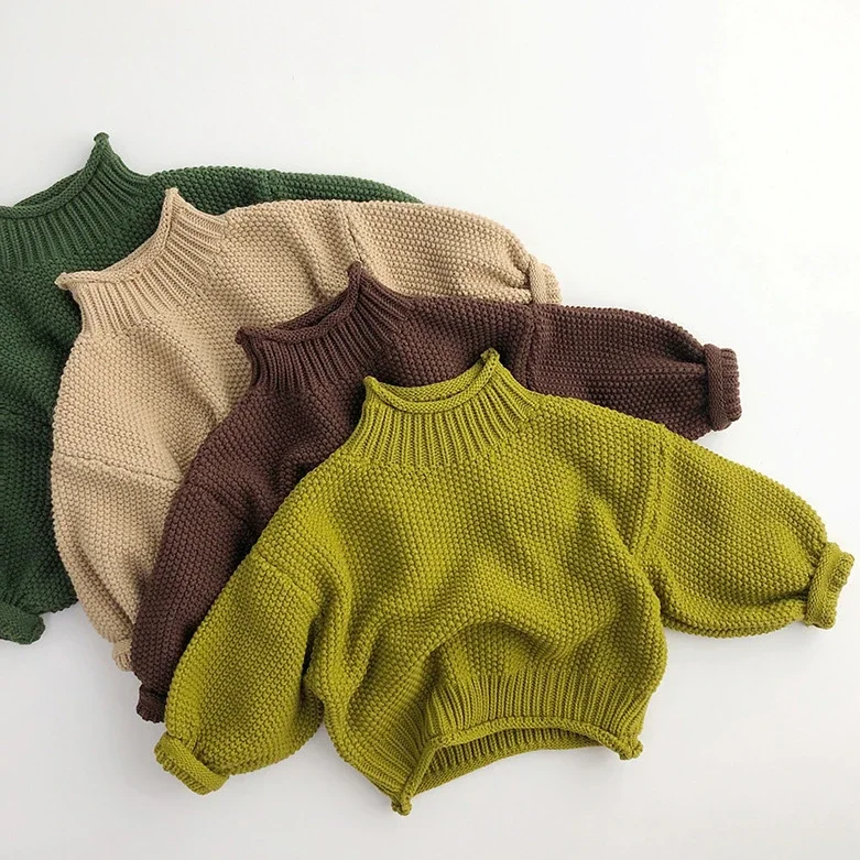

Korean Style Winter Baby Boys Knitted Sweaters Pure Color Thicken Pullover Tops Clothes Toddler Long Sleeve Turtleneck Knitwear