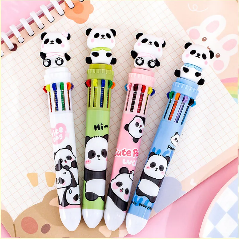 Ballpoint Pen 1 Piece Lytwtw's Cute Ballpoint Pen Press Cartoon Panda Multicolor 10 In 1 Colors Stationery School Office Supply Creative