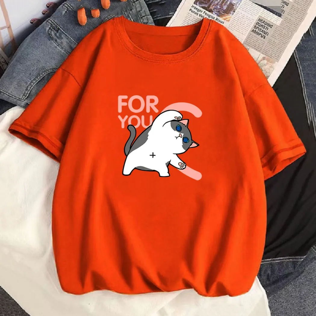 

2023 New O Neck 100% Cotton T Shirt Woman Summer Fashion Short Sleeve Shirt Women's T-shirt Loose Korean Style Women Shirts #256