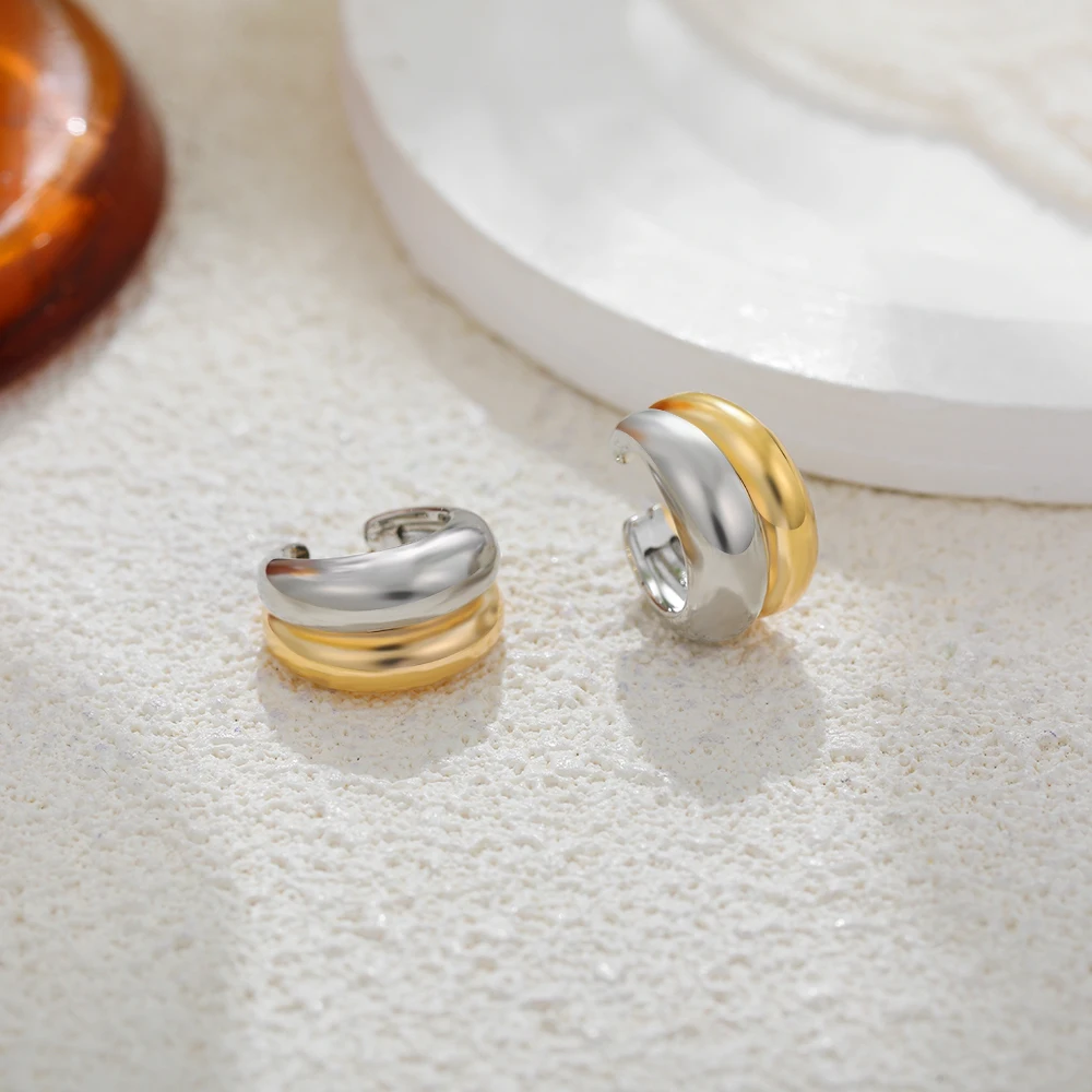 Minimalist Double-layer C Shape Earclips Non Piercing Two Color Mini Stainless Steel Clip Earrings Ear Cuff Vintage Jewelry Aros