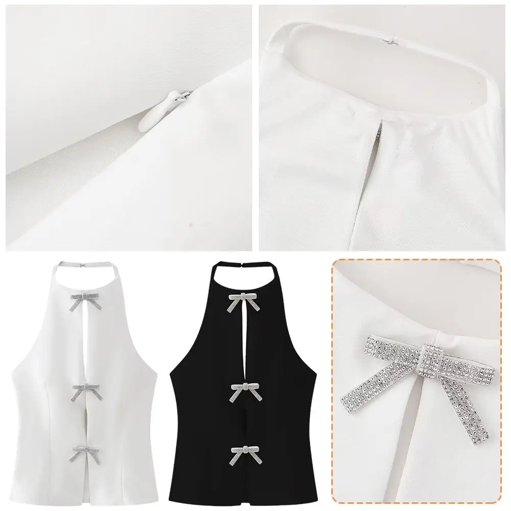 

Summer Top Female Jewelry Bow Decoration Hanging Neck Lady Female Vintage Sleeveless Halter Tops Neck Tops Backless Co H2K5