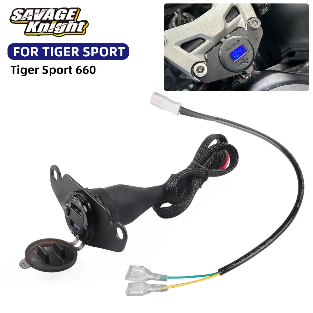 สำหรับ Tiger Sport 660 2022-2025 ช่องเสียบไฟเสริม ช่องเสียบ USB ชาร์จเร็วแบบคู่ ช่องเสียบสายไฟ 1