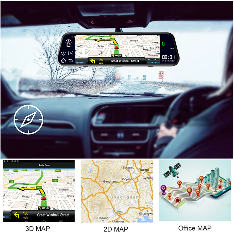 10 Inch Android 8.1 GPS Navigator 4G ADAS support rearview mirror camera 1080p Video Recorder Dual Lens Dashcam car monitor