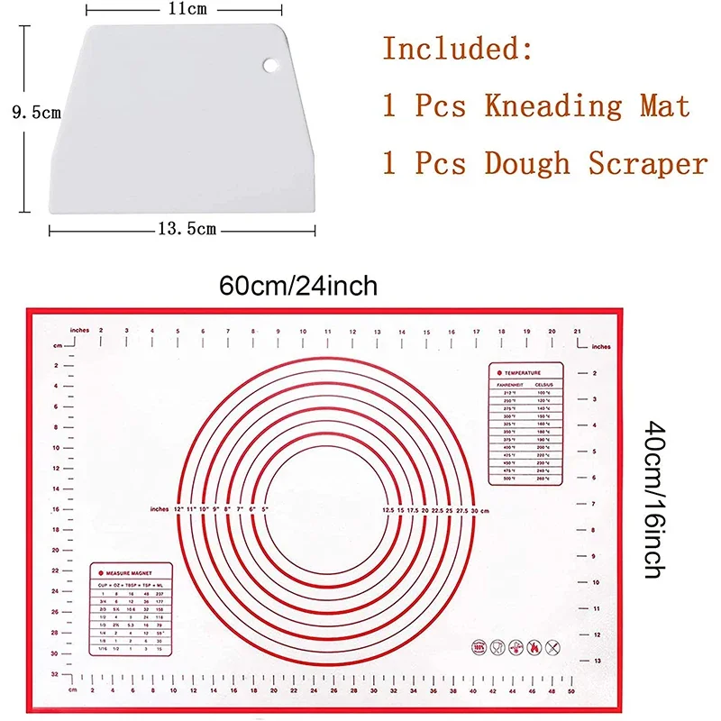 60*40cm Reusable Silicone Baking Mat Kneading Dough Pad Baking Tray With Dough Cutter Pizza Pastry Maker Holder Kitchen Oven Mat