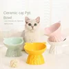 Creative Solid Color Simple Style Drinking Water High Footed Anti Knock Ceramic Cat Bowl Cat Dog Food Bowl Ceramic Cute Cat Bowl 2