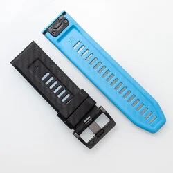Carbon Fiber Silicone Quick Release Watch Band Replacement Strap for Fenix8 47mm (Black-blue)