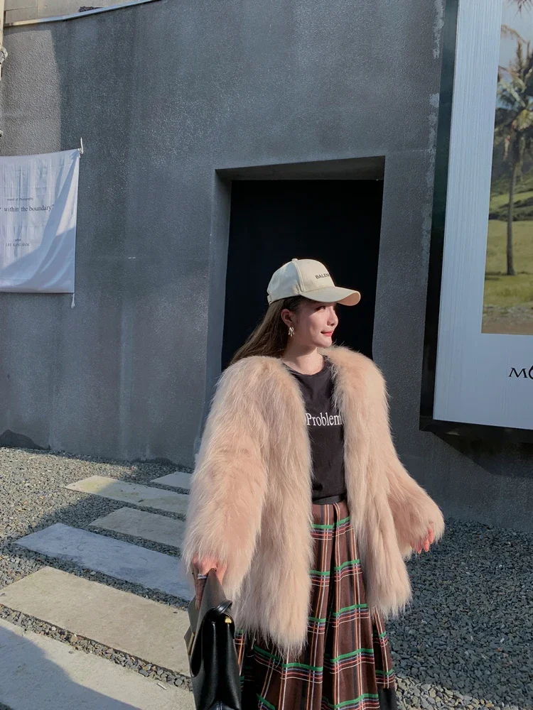 Autumn Winter Double-sided Raccoon Fur Woven Coat for Women Medium Length Thick Encrypted Coat Young Outer Wear Thick Warm Fur