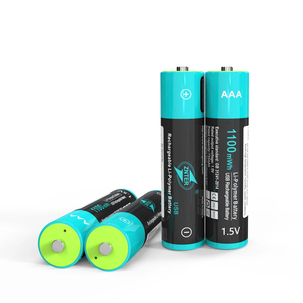 1.5V AAA usb battery 1100mwh rechargeable lithium li-ion battery charge by type C usb cable rechargeable lithium batteries