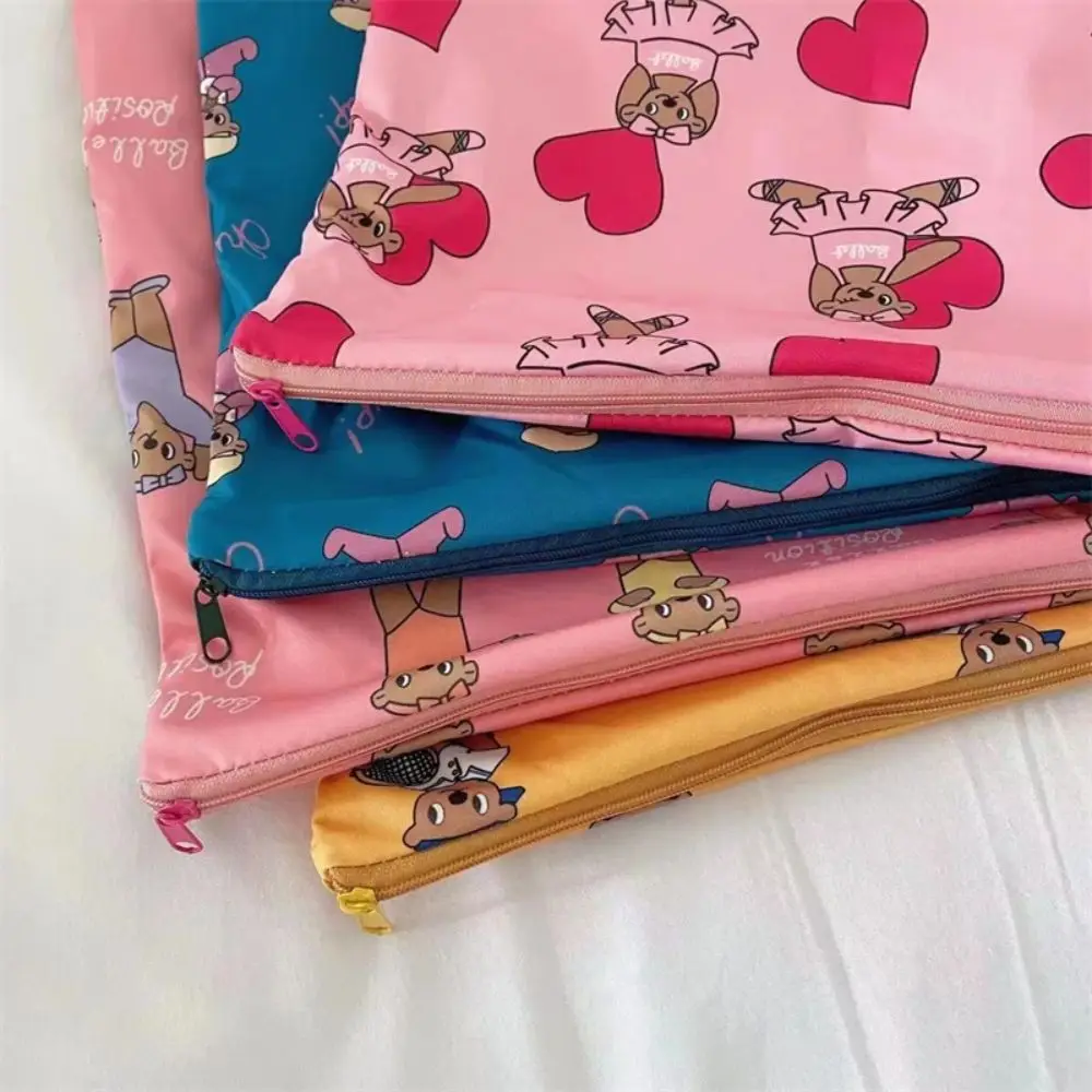 Cute Kawaii Makeup Bag Large Capacity Cartoon Stationery Bag Bear Pattern Portable Storage Bag