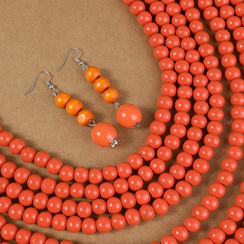 1SET Afrikanischen Stil Multi-Schicht Holz Perlen Schmuck-Set Halsketten Bunte Böhmische Halskette Ohrringe Set Partei Schmuck – Detail 2