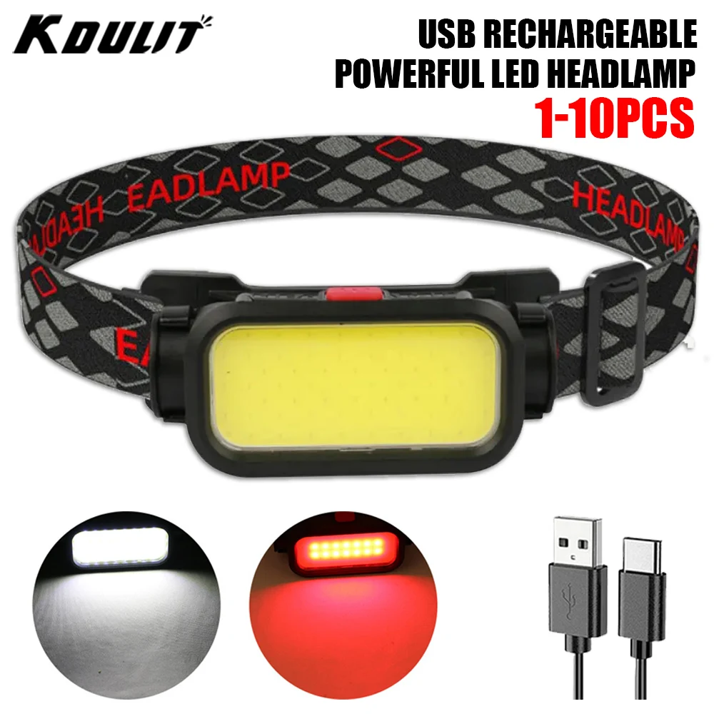 

Powerful COB LED Headlamp Type-c Rechageable Headlight Led Head Torch with Built-in Battery Camping Search Light Fishing Lantern