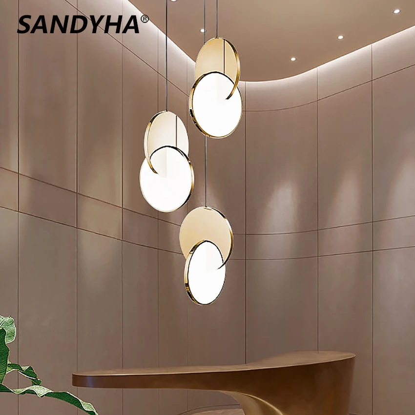 

SANDYHA Nordic Chandelier Gold Silver Eclipse Lustre Creative Designer Hang Lamp Dining Room Bar Table Sleep Bed Lights Fixtures
