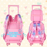 3PCS Rolling Backpack for Girls, Kids Roller Wheels Bookbag, Wheeled Elementary School Bag with Lunch Bag - Cat 2