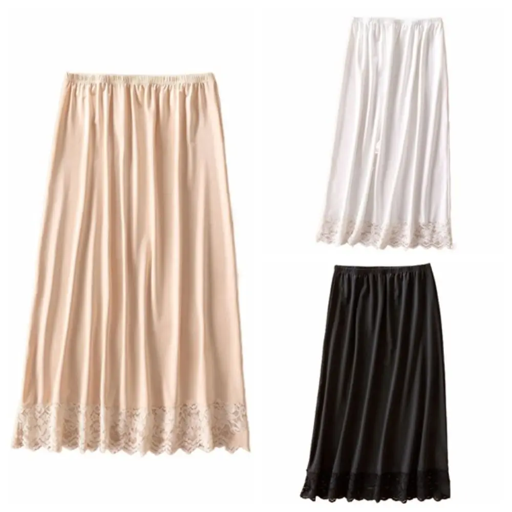 Mesh Flower Women's Lace Long Petticoat A-line Inside Take Half Slips Dress Anti-glare Mid Length
