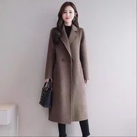 Loose Knee-Length Woolen Coat for Women Mid-Length Fashionable Slimming Polyester Fiber Pure Color Autumn Winter New Style