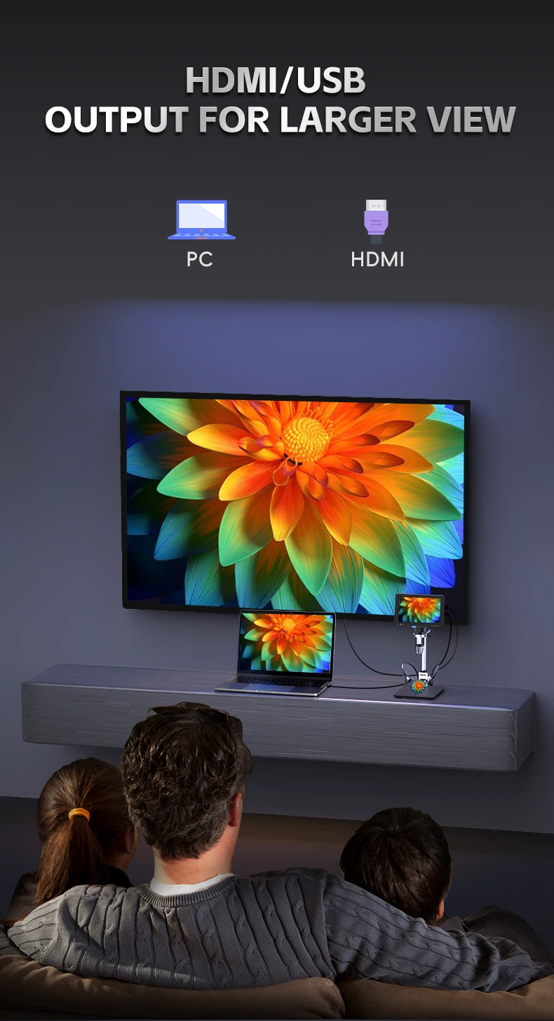 1200X HDMI Microscope with 7 inch IPS Screen 16MP Digital Microscope with 10 LED
