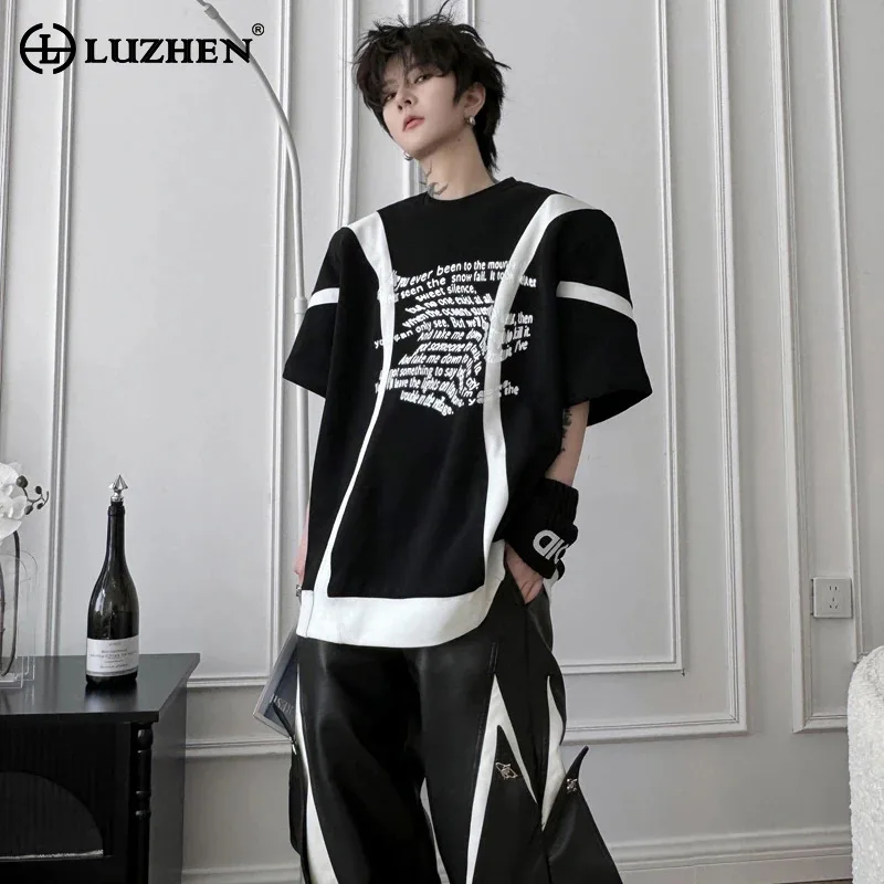 

LUZHEN Stylish Color Contrast Design Short Sleeve T Shirts Men's 2024 Trendy Round Neck Loose Street Tops Free Shipping LZ2420
