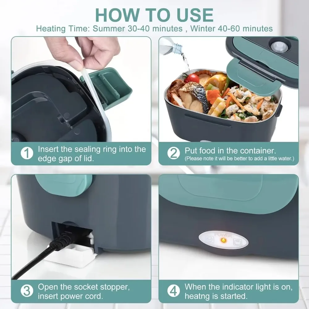 1.5L 60W Portable Electric Lunch Box,Leak Proof Design Car & Home Food Heater – Insulated Heated Lunch Container for Work Travel 5
