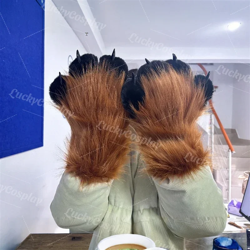 Furry Cat Squawk Paws Gloves Fursuit Cosplay Kigurumi Cartoon Plush Animal Nail Claws Full Finger Mittens Story Tell Original cosplay costumes cosplay gloves