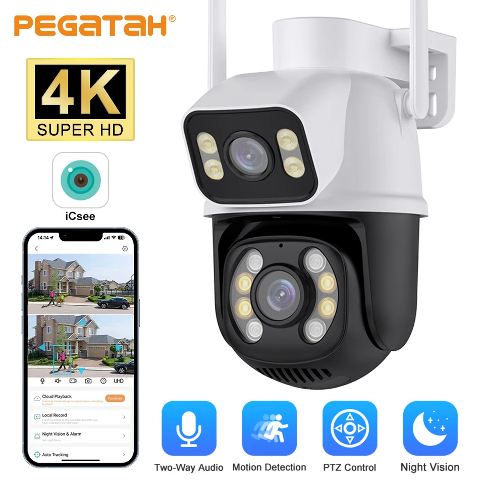 

8MP PTZ Wifi Camera Outdoor Night Vision Dual Screen Human Detection Security Protection CCTV Surveillance IP Camera ICSee App