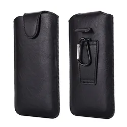 Sleek Universal Leather Phone Waist Pouch - 5.2inch-(16x9.5cm) (Black)