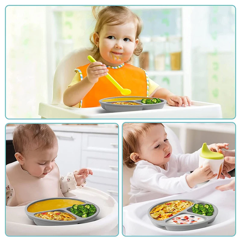Plato de silicona de succión segura para bebé, platos de comedor divididos sin  BPA, vajilla de entrenamiento para niños, cuencos de alimentación -  AliExpress