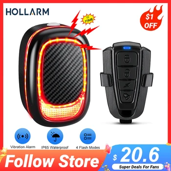 Holarm-자전거 알람 미등, 도난 방지 USB 충전, 스마트 자동 브레이크 감지, 원격 제어, 방수 자전거 램프
