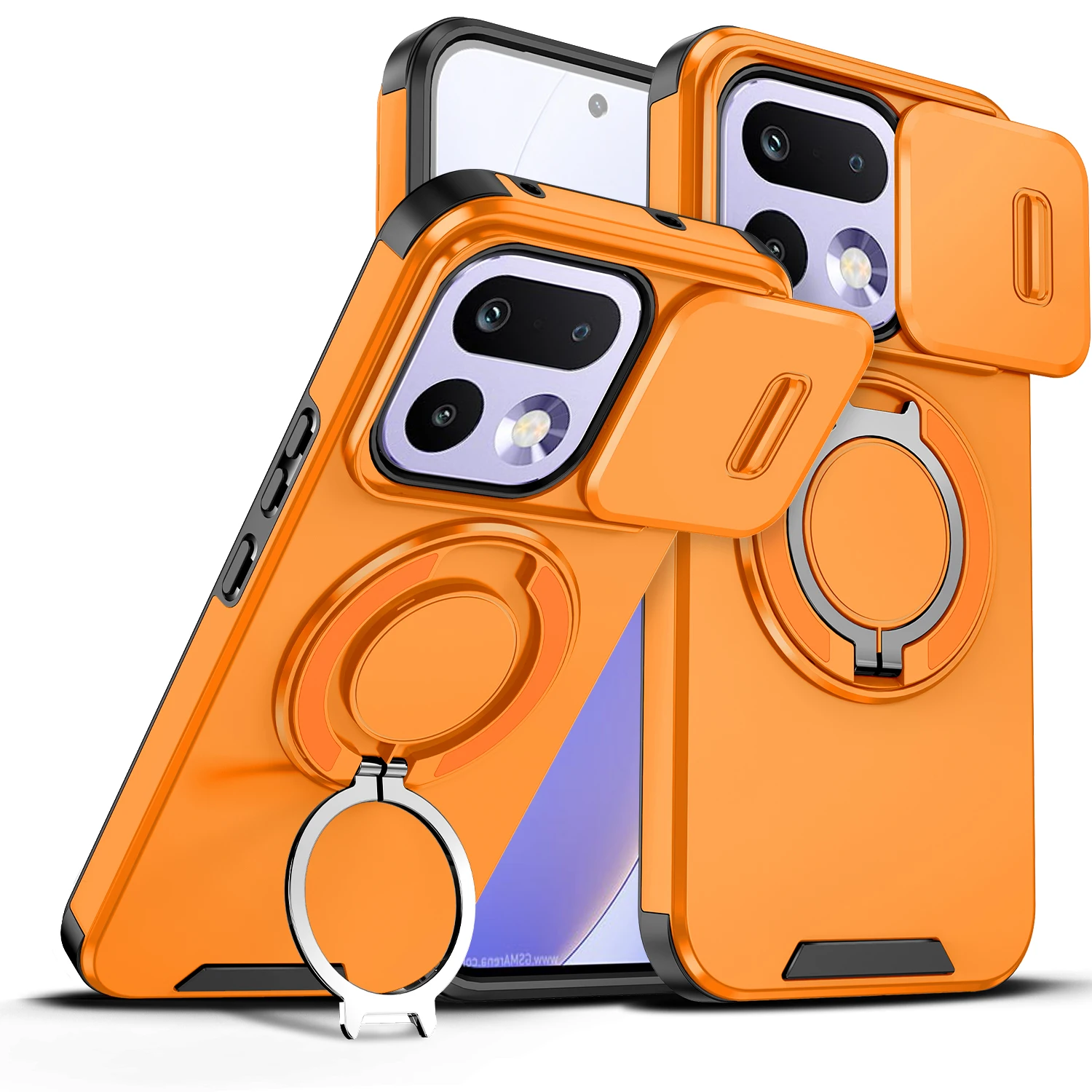 Armor Magnetic Bracket Holder Phone Case with Sliding Window Camera Protection and Shockproof Cover