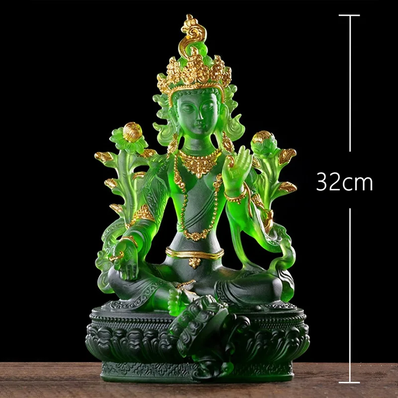 

32cm Green Tara Buddha Statue Coloured Glaze Gold Plated Healthy Good Luck Geomancy Decoration Home Accessories Feng Shui