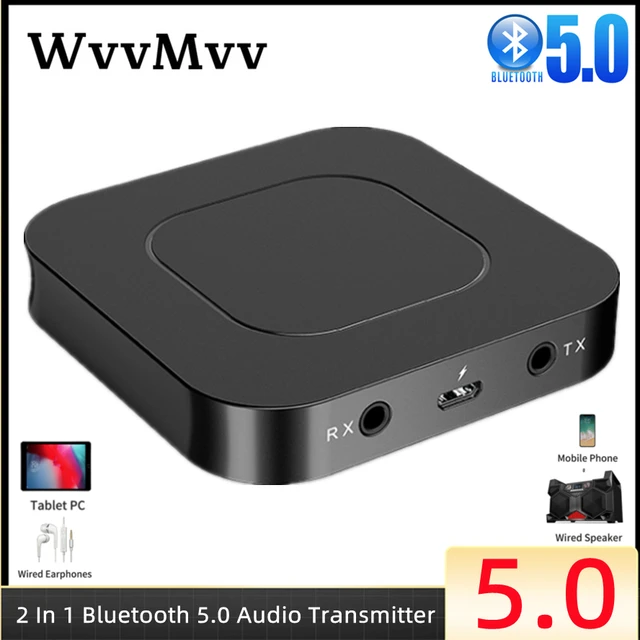 Transmisor Bluetooth 5.0 con Adaptador Jack 3.5 mm de Audio - para TV,  Coche, Auriculares, Altavoces 2 en 1. Emisor y Receptor de Música en Baja