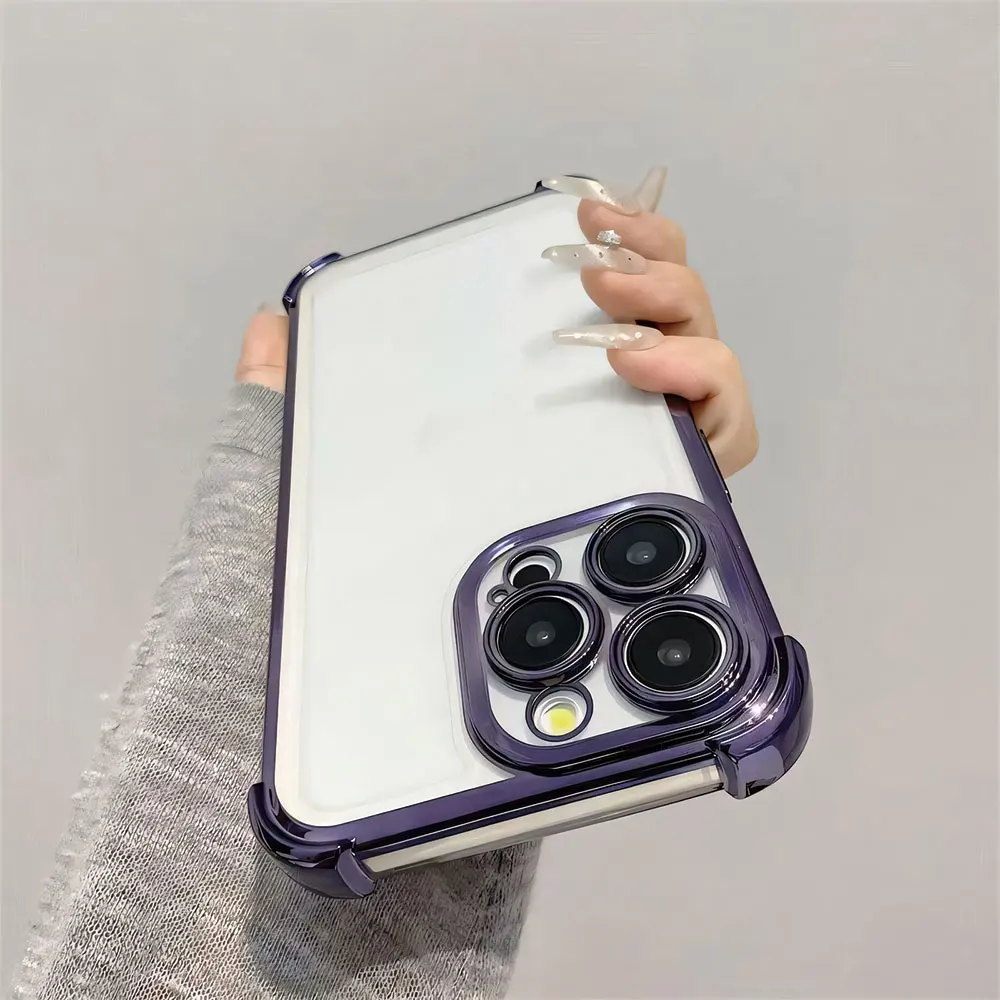 Clear Luxury Shockproof Electroplated Phone Case with Four-Corner Protection
