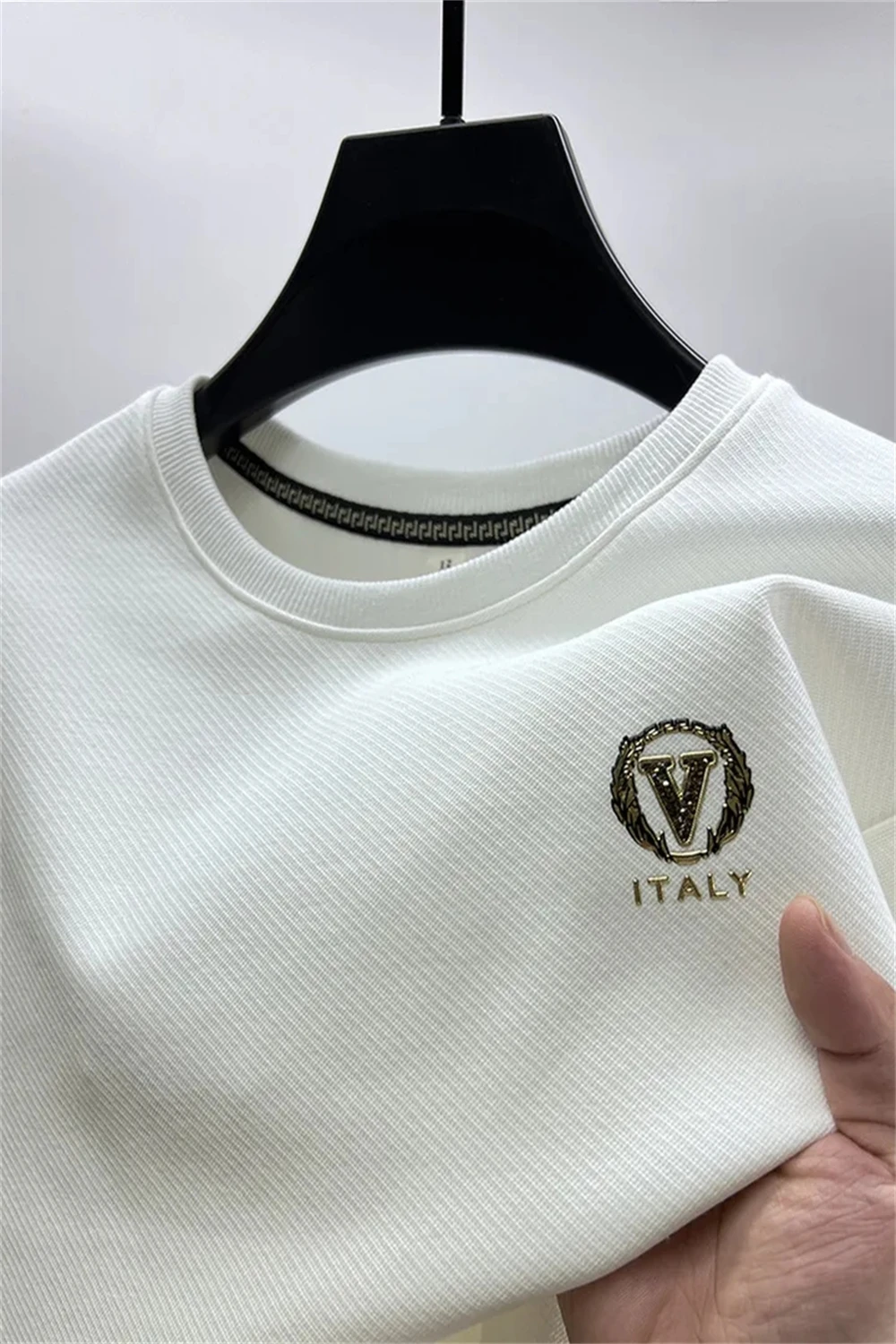 

Light Luxury 81% Pure Cotton Round Neck T-shirt Fashion Print T-shirt Spring and Autumn Leisure Long Sleeve Top Korean Mens Wear
