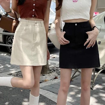 Summer Hot Sale Female Classic Thin Denim Skirt Lady Korean High Waist Solid A-line Skirts Girls Casual Fashion Jeans Dress
