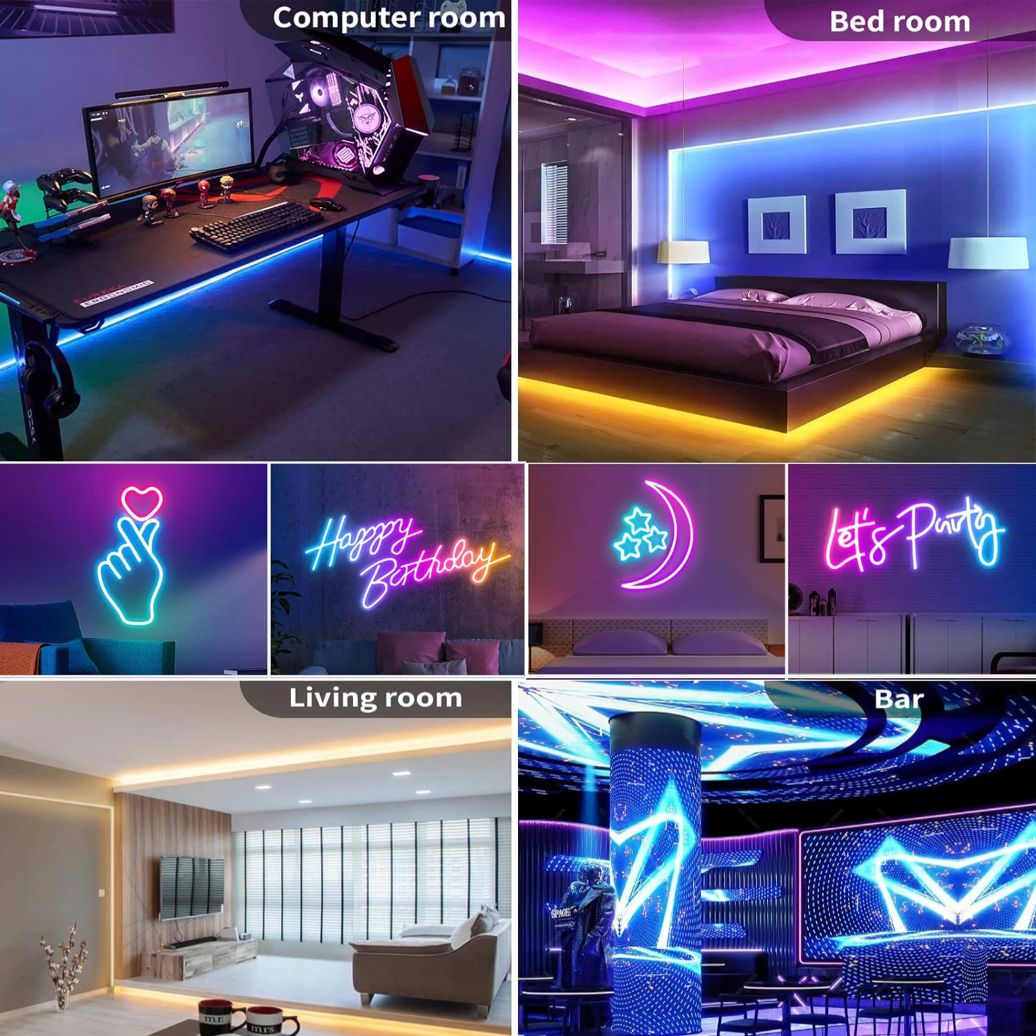 RGB Neon LED Strip Waterproof Flexible Ribbon Tape Neon Lights with App 44key Remote Control for Home Room Outdoor Decoration 6