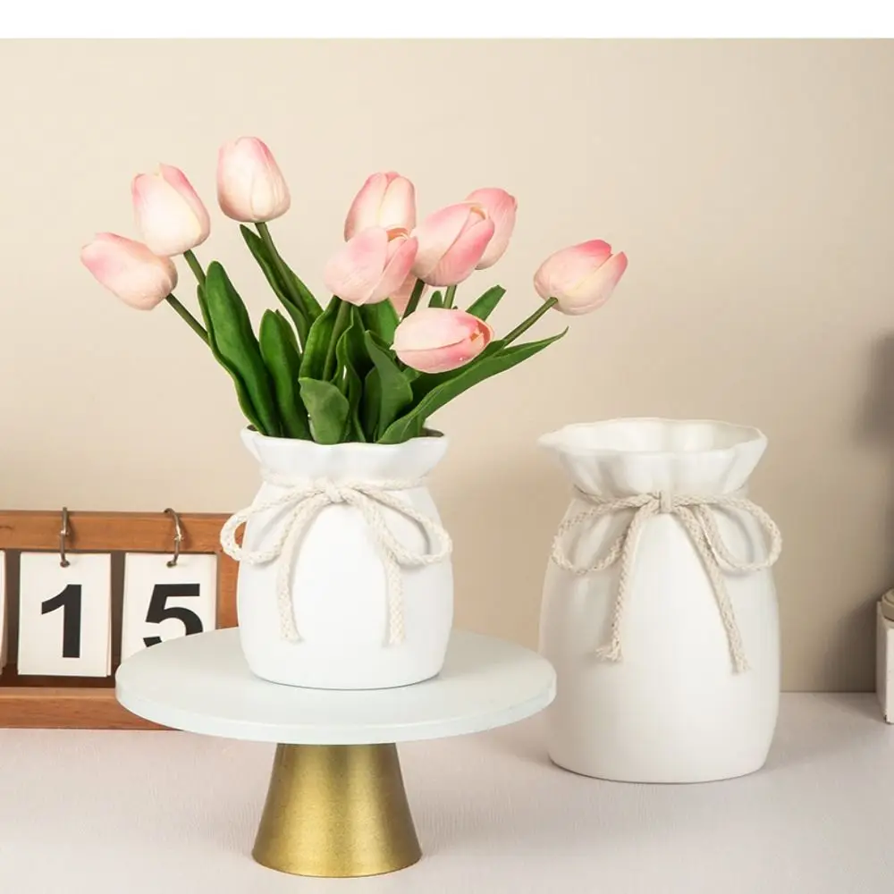 Florero blanco para el hogar, diseño de lazo de plástico, botella de planta creativa, decoración de escritorio, adorno para jardín - Imagen 4
