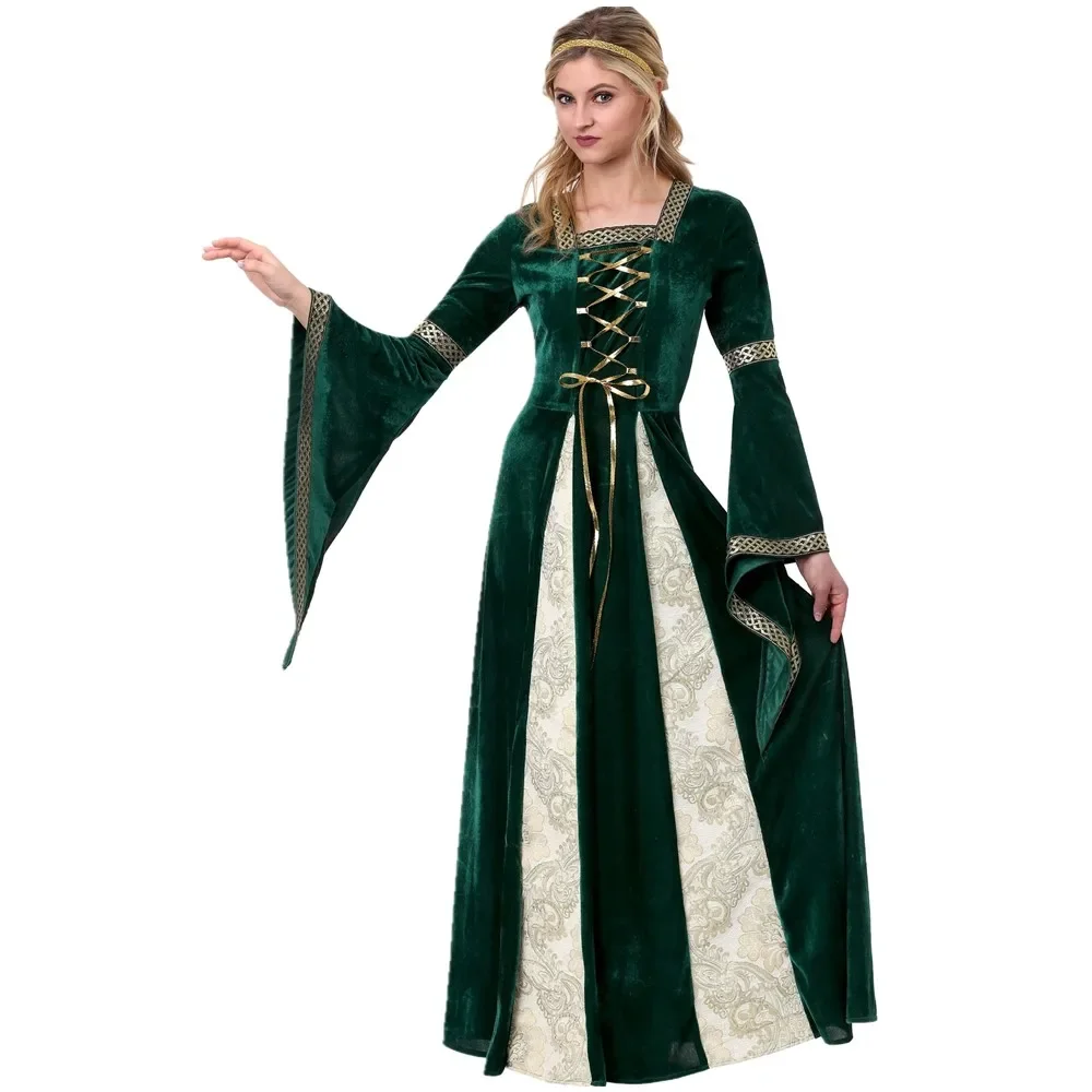 

Medieval Royal Retro Court European Queen Dress Halloween Adult Stage Performance Dark Green Disguise Noble Princess Costume