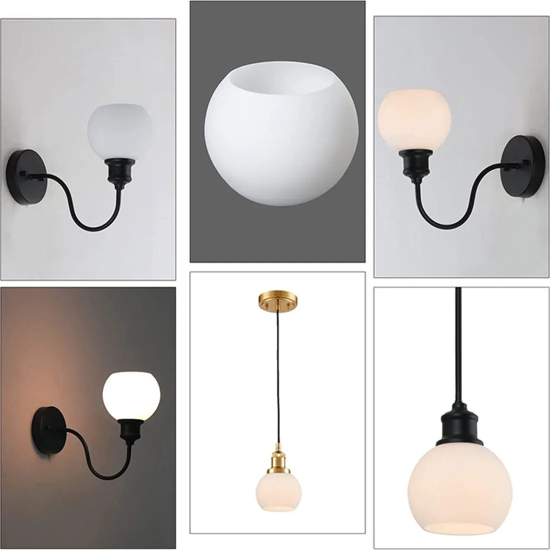 Glass Lamp Shade D4cm D3cm Opening E27 E14 Milky Glass Replacement Part for Chandelier