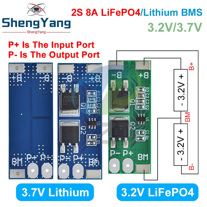 TZT BMS 2S 3,2 V 3,7 V 8A LiFePO4/Lithium-Batterie Ladeschutzplatine 15 A Spitzenstrom 6,4 V 7,2 V 18650 32650 Batteriepacks