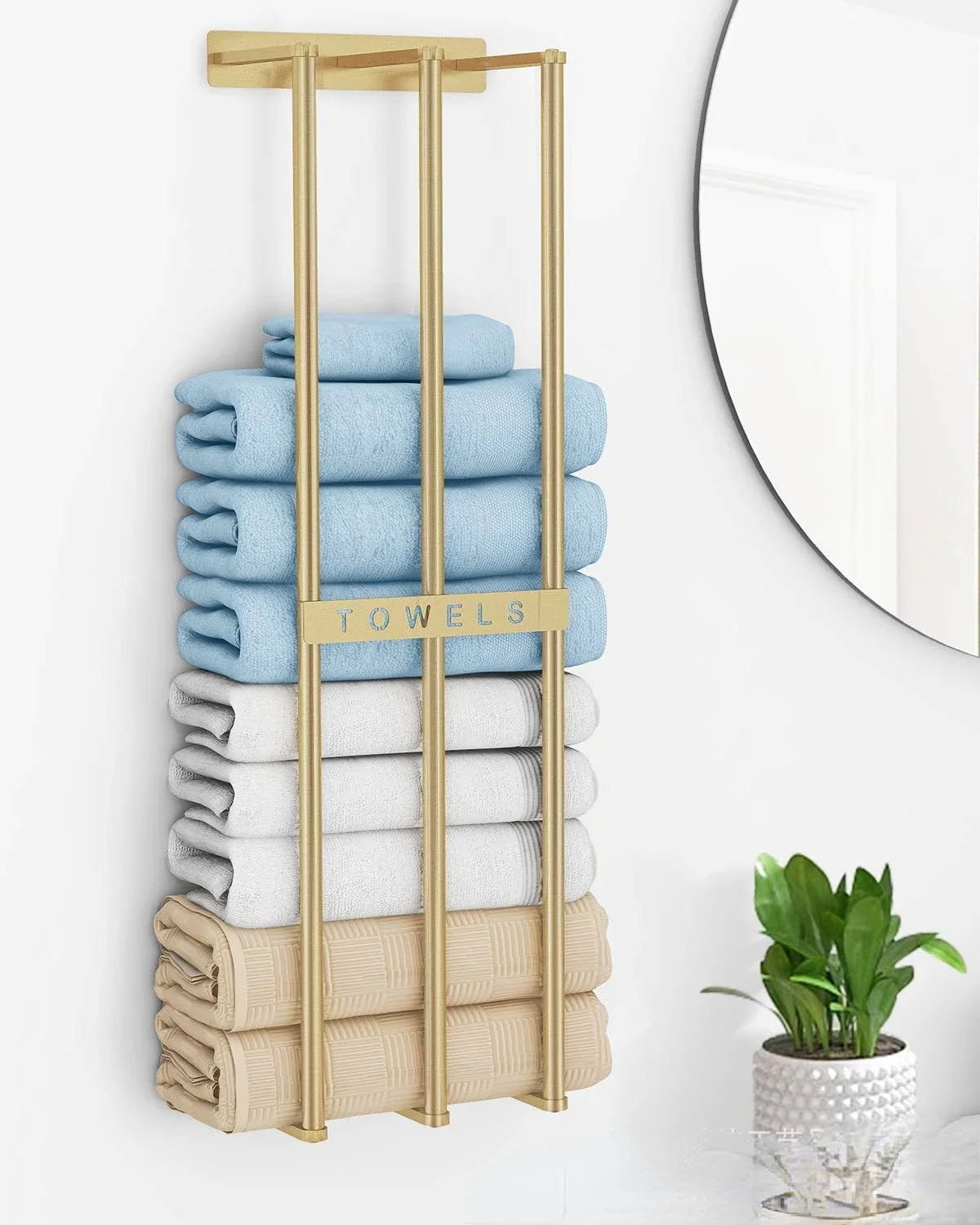 Wall Hung Metal Towel Rack &ndash; Large Capacity Bathroom Storage Shelves, Hotel Towel Organizer, Modern Bathroom Stand