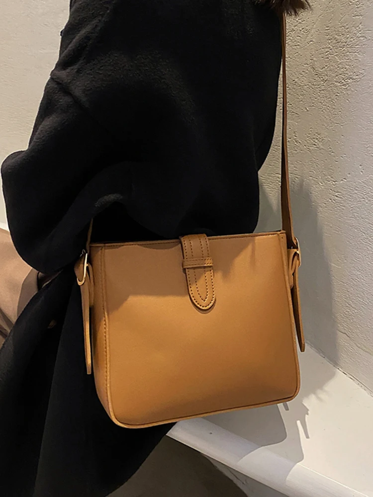 

Retro Textured Women Square Bag Fashion Solid Color Pu Leather Crossbody Bags Popular Versatile Bucket Bag Female