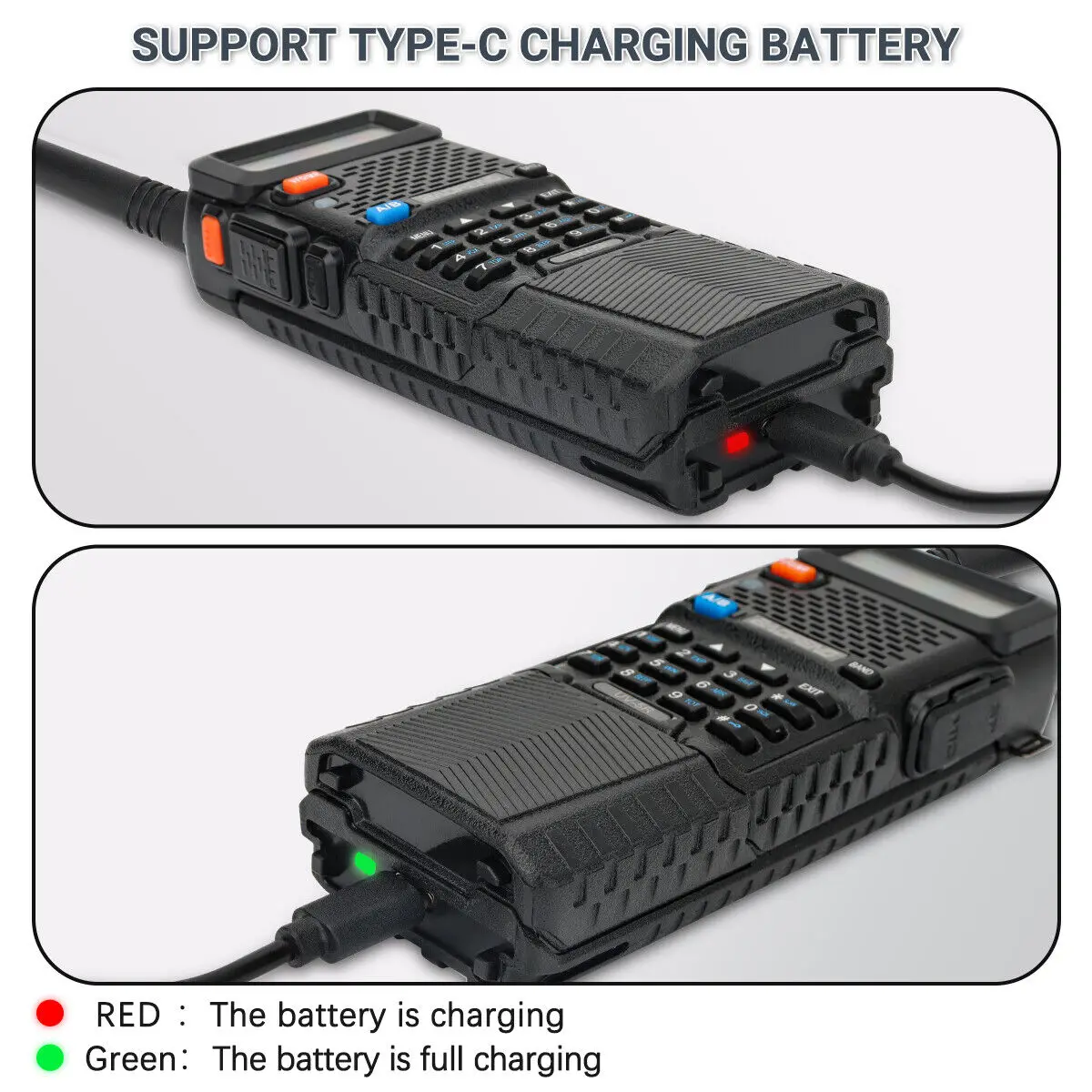 Baofeng UV-5R 8W 3800mAh Walkie Talkie Tri Power Long Range Type-C Charger UHF VHF Handheld Transceiver Ham Two Way Radio 4